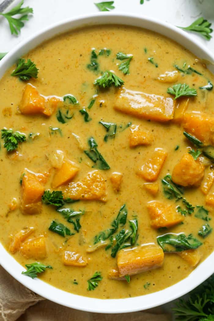 Squash curry in bowl.