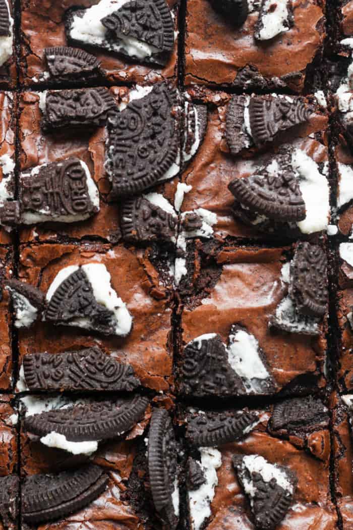 Baked brownies with Oreos.