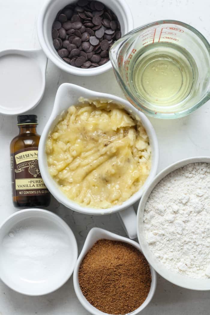 Mashed bananas and other ingredients.