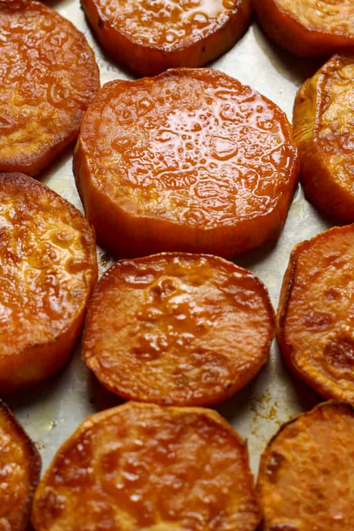 Soft potatoes on pan.