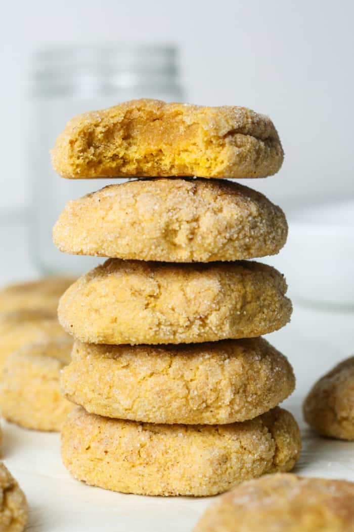 Tall stack of cookies.