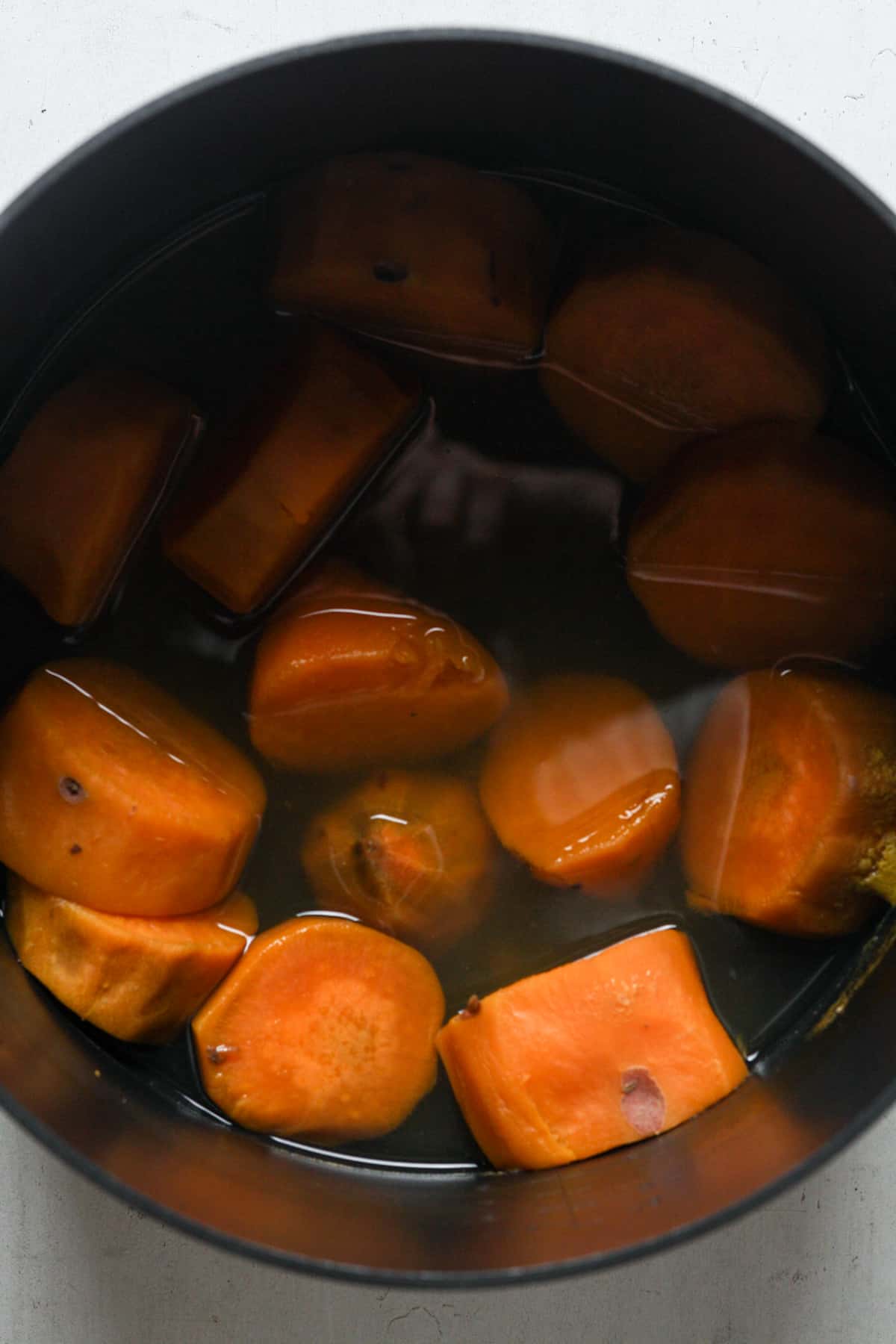Sweet potatoes in pot.