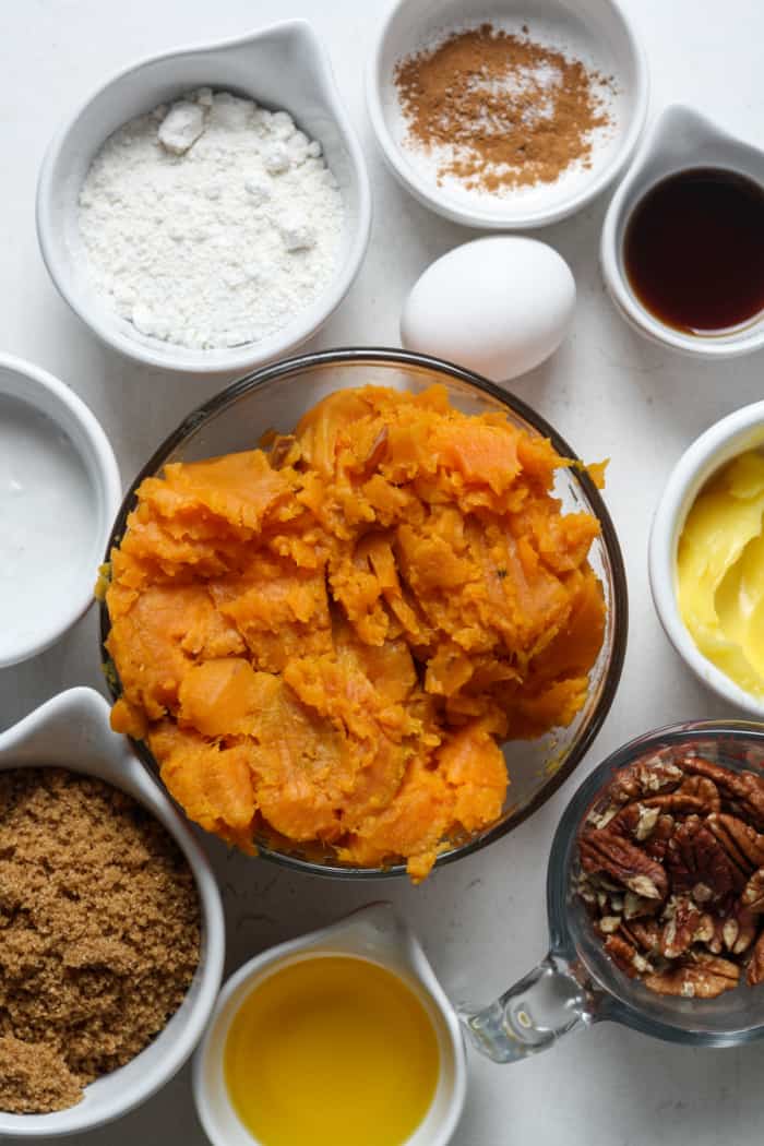 Sweet potatoes, pecans and other ingredients.