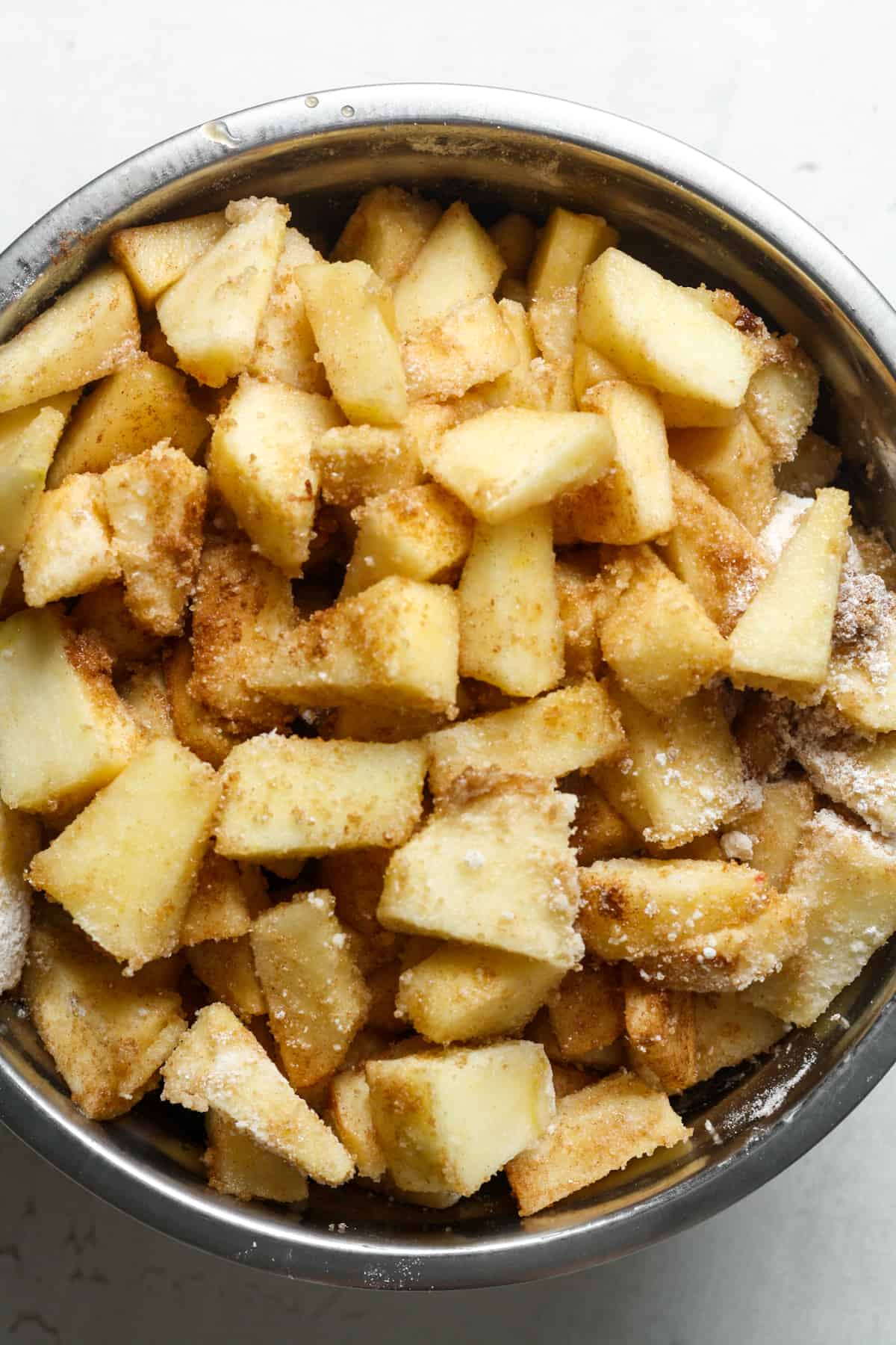 Apples covered in cinnamon.