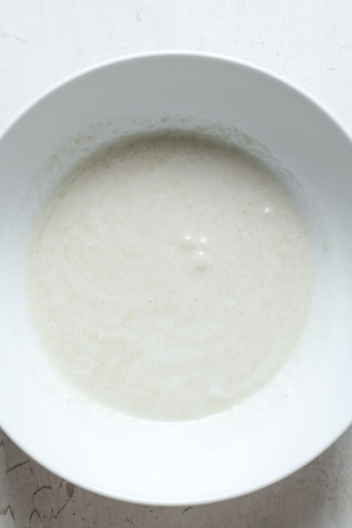 Milky substance in bowl.
