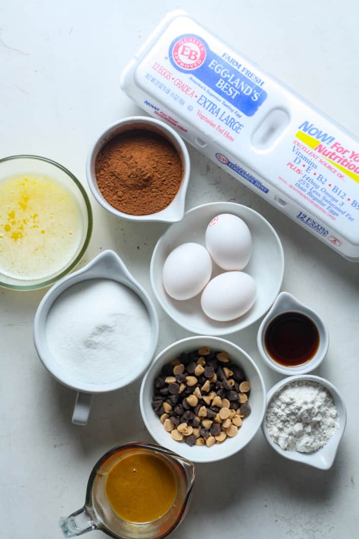 Eggs, cocoa and other ingredients.