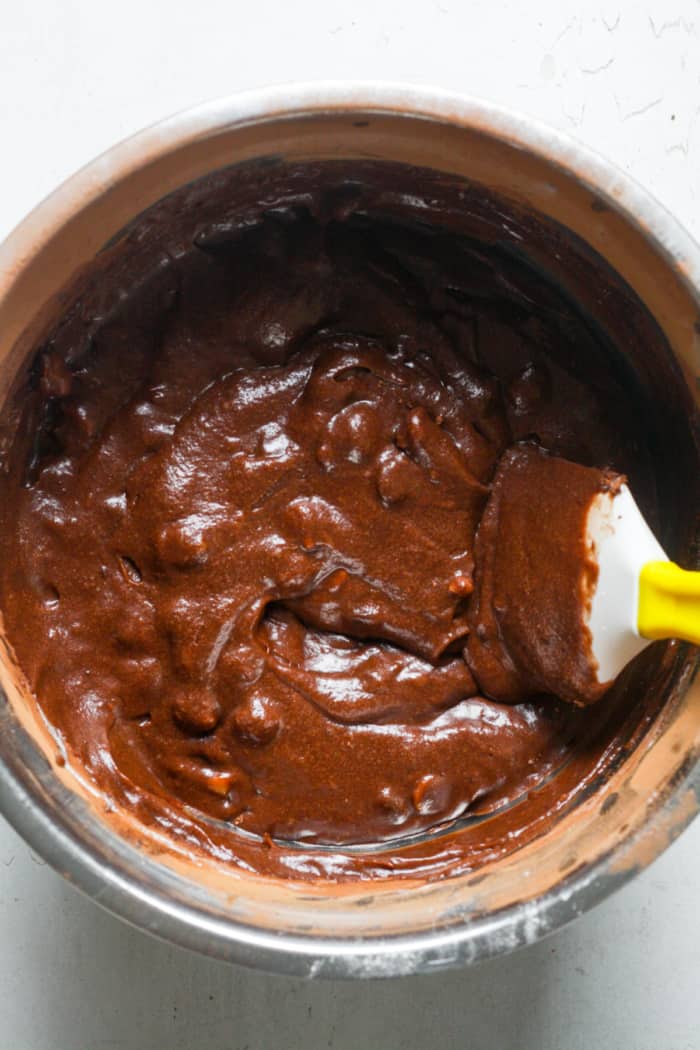 Chocolate chip batter in bowl.