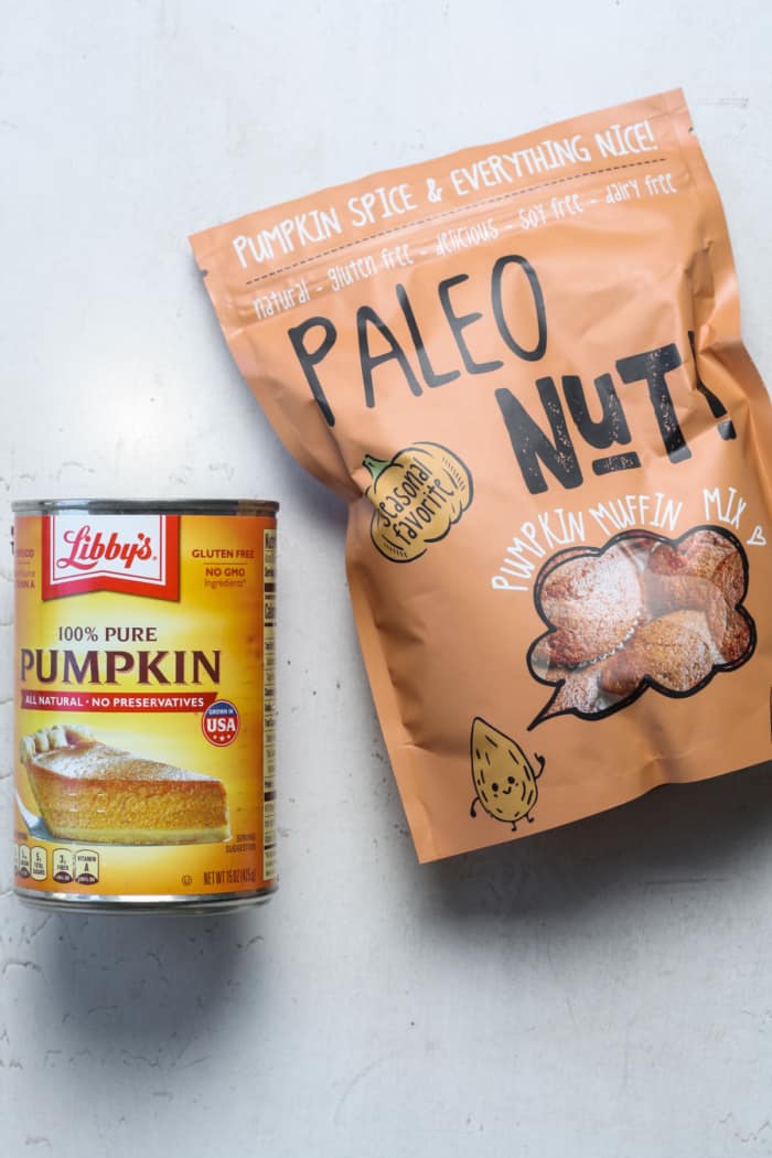 Canned pumpkin with muffin mix.
