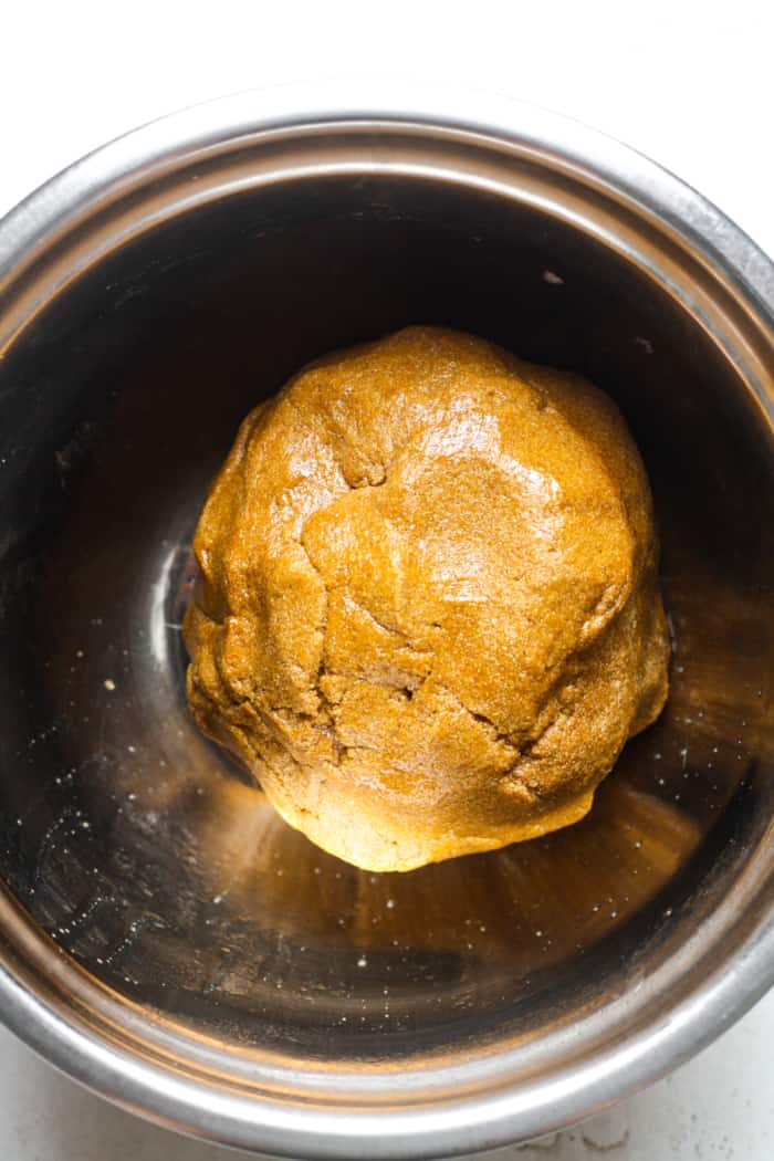 Ball of vegan gingerbread dough.