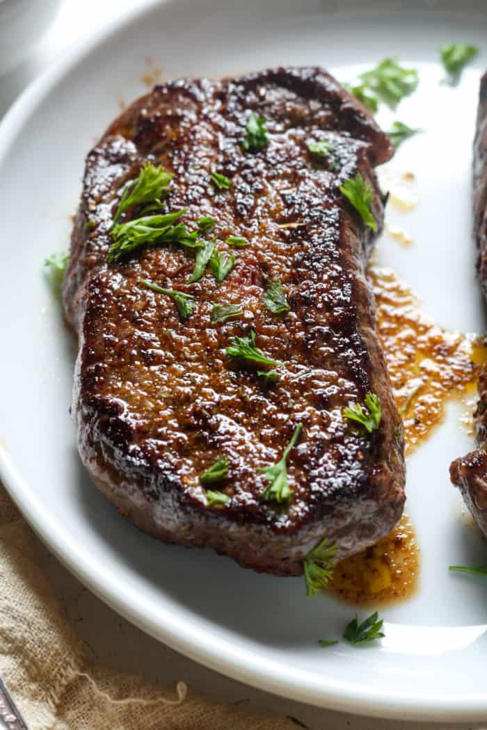 Juicy steak with herbs.
