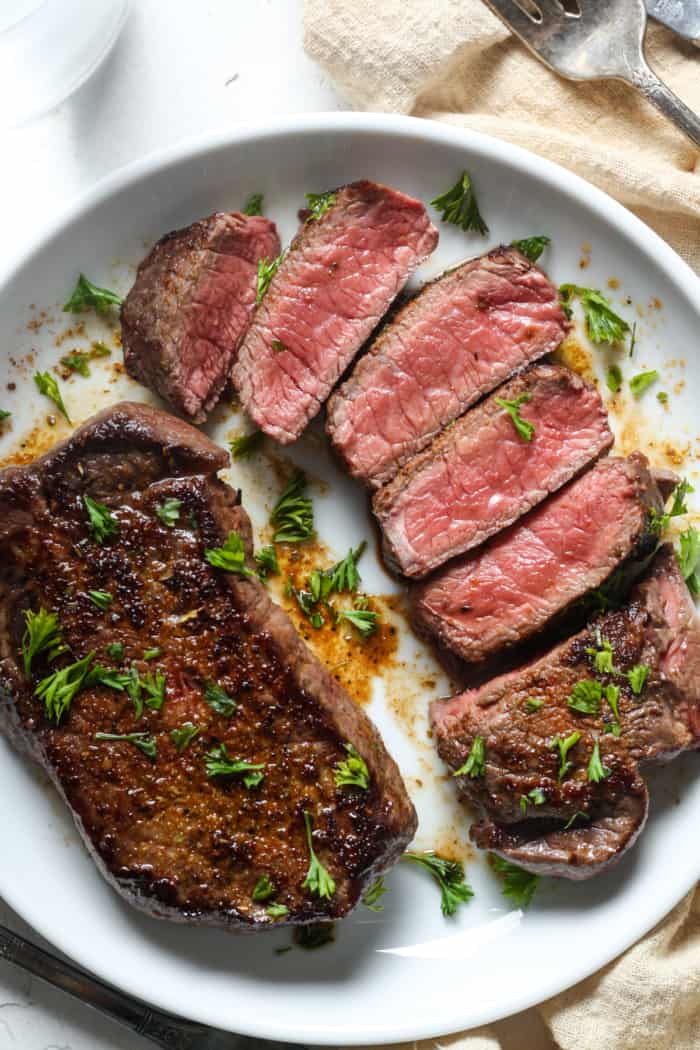 Medium rare steak.