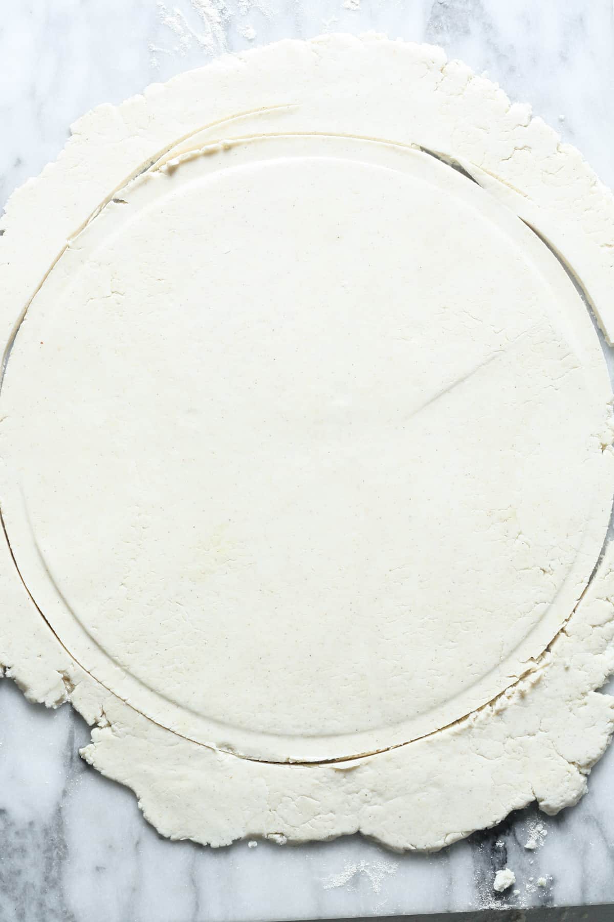 Round circle of dough.