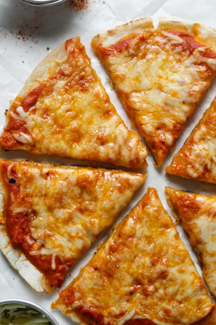 Slices of gluten free sourdough pizza.