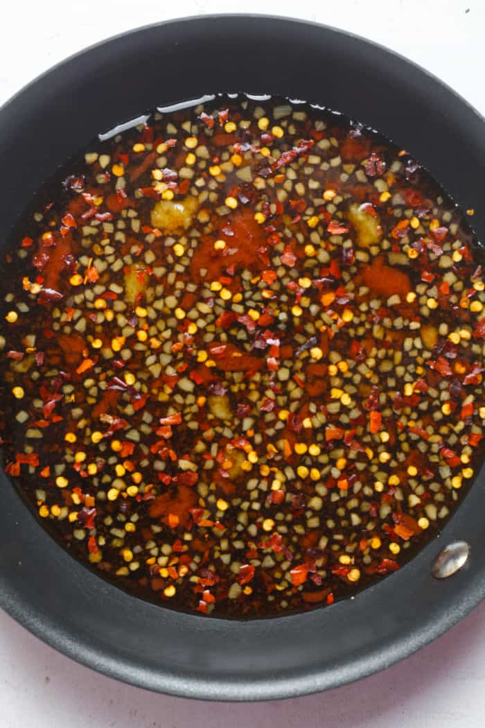 Red pepper flakes and sauce.