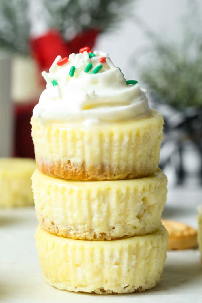 Stack of mini cheesecakes.
