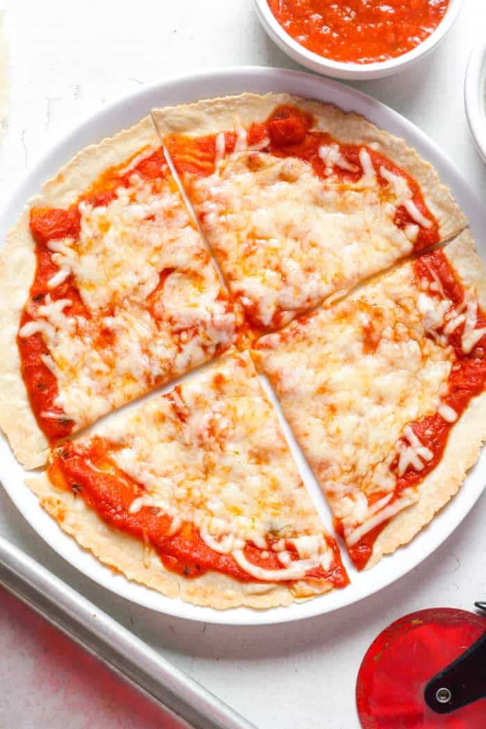 White plate with pizza.