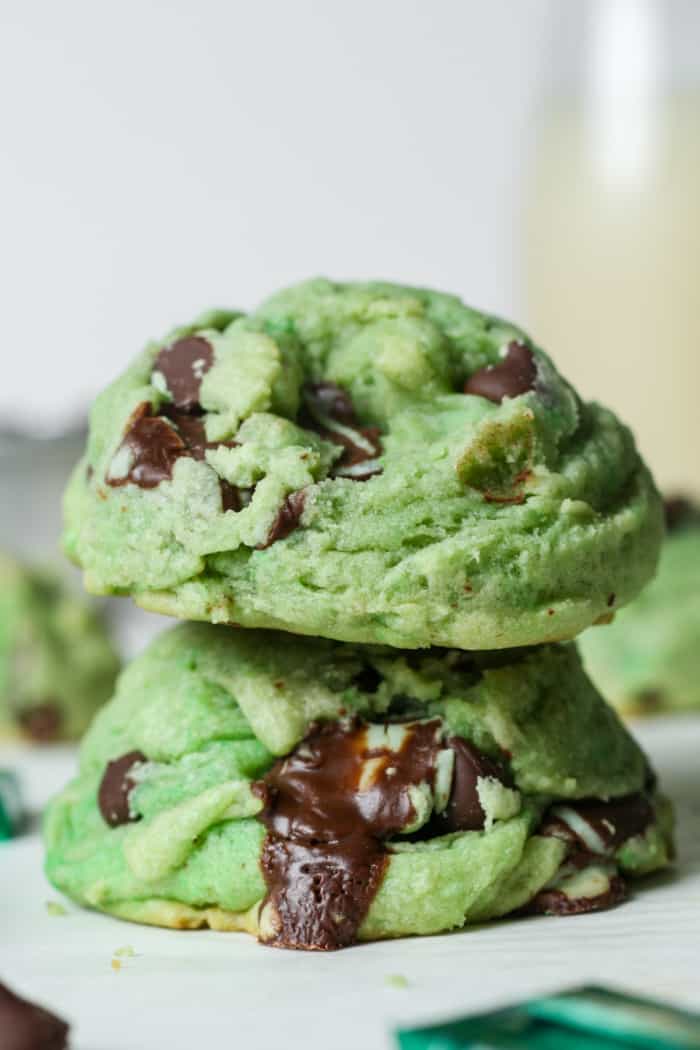 Stack of mint cookies.