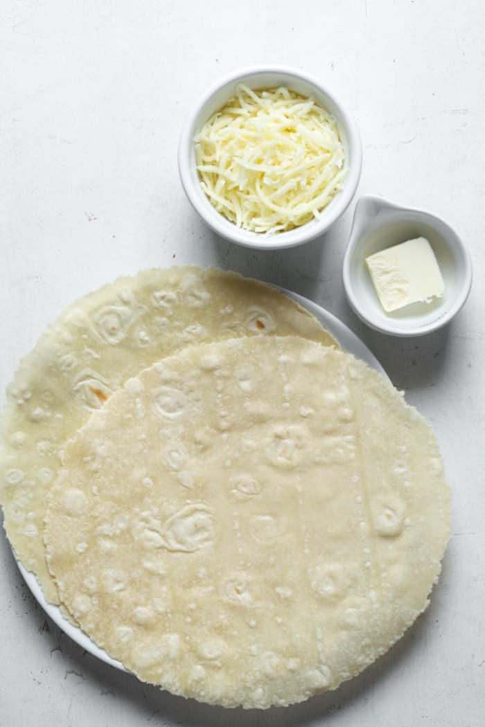 Tortillas, cheese and butter.