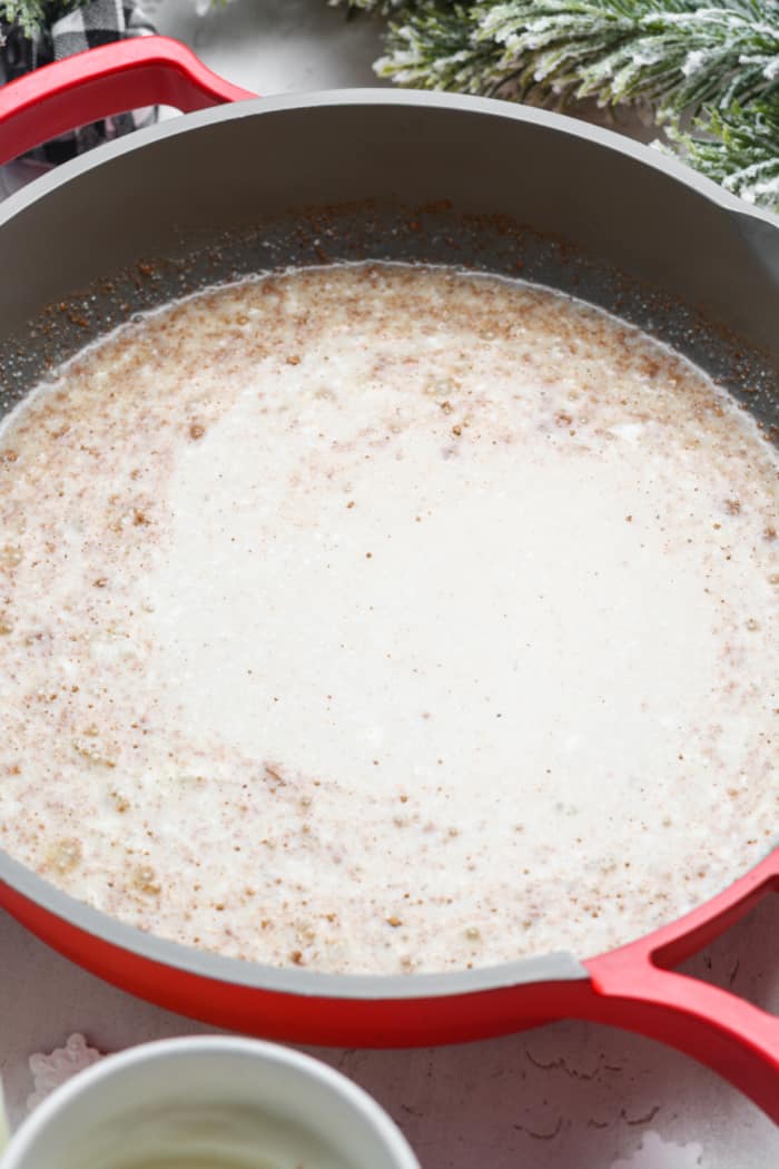 Eggnog in pan.