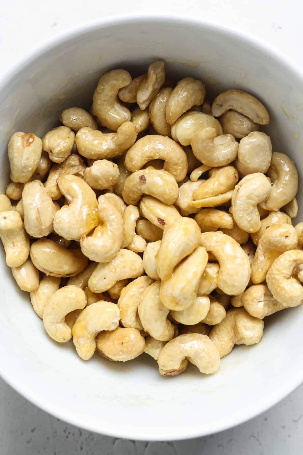 Sea salt cashews in bowl.