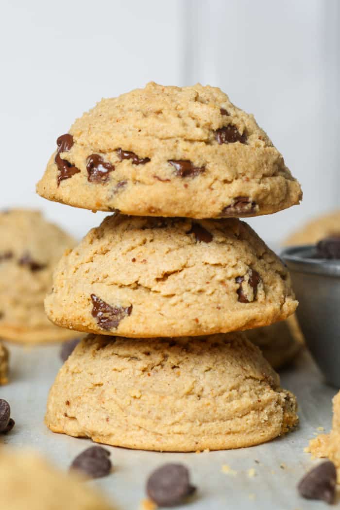 Stack of chocolate peanut butter cookies.