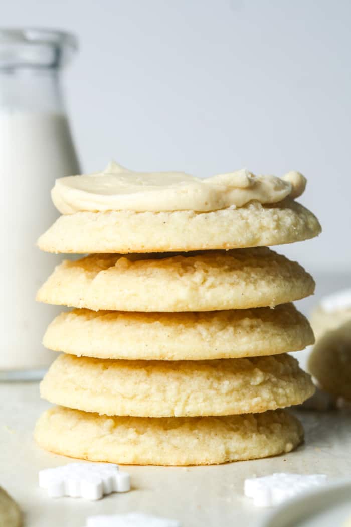 Stack of cookies with frosting.