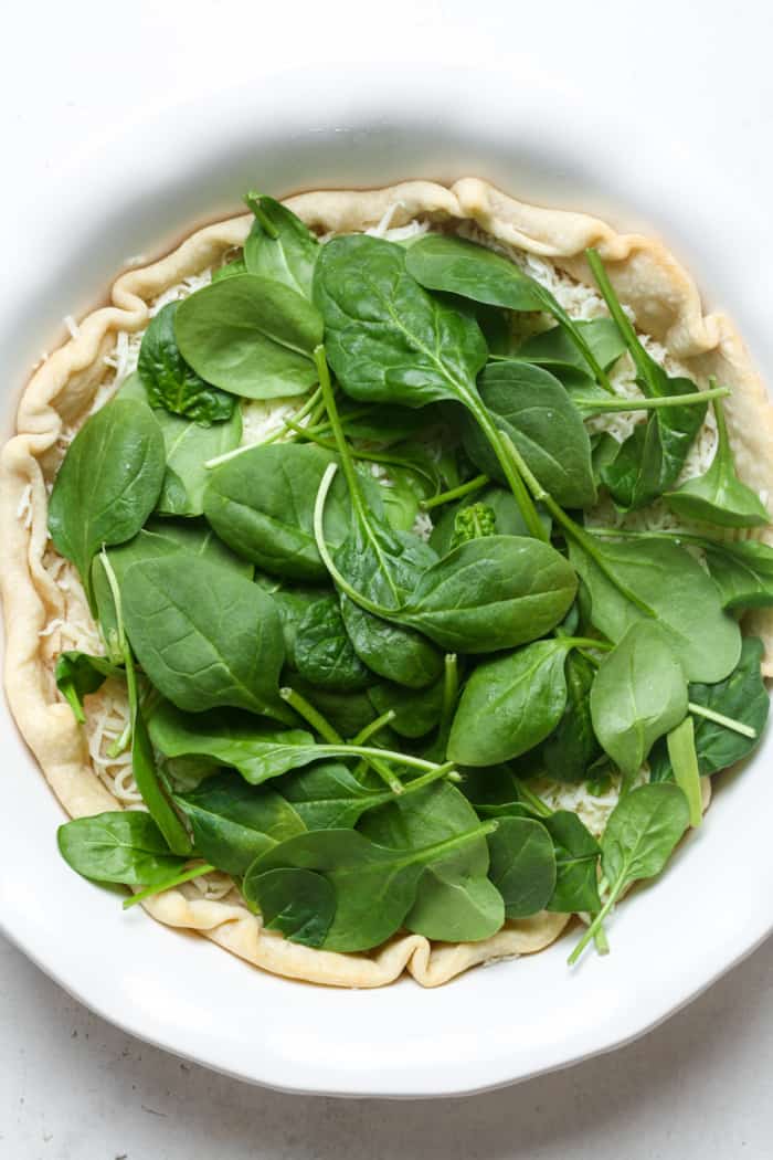 Spinach in pie plate.
