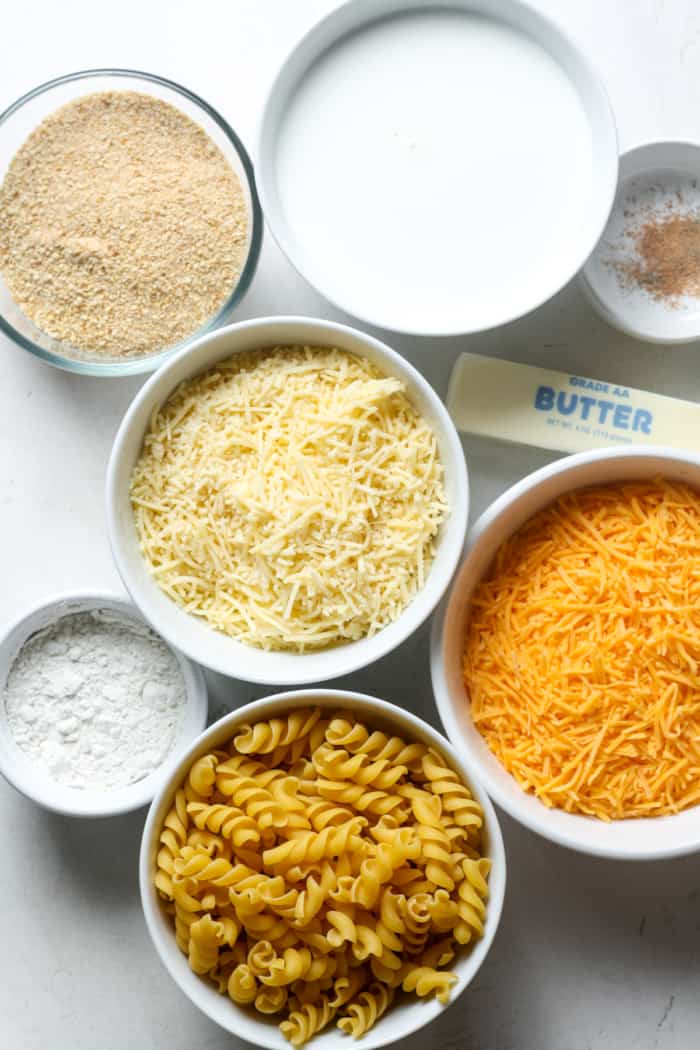 Ingredients for gluten free mac and cheese.