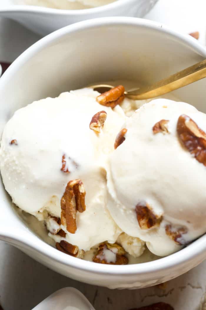 Creamy dessert in bowl.