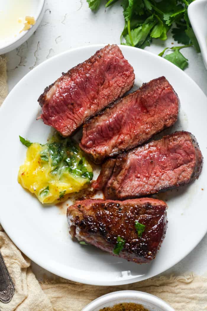 Steak with herb butter.