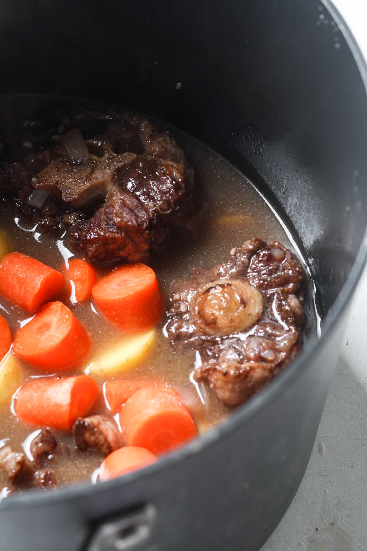 Meat stew in pot.