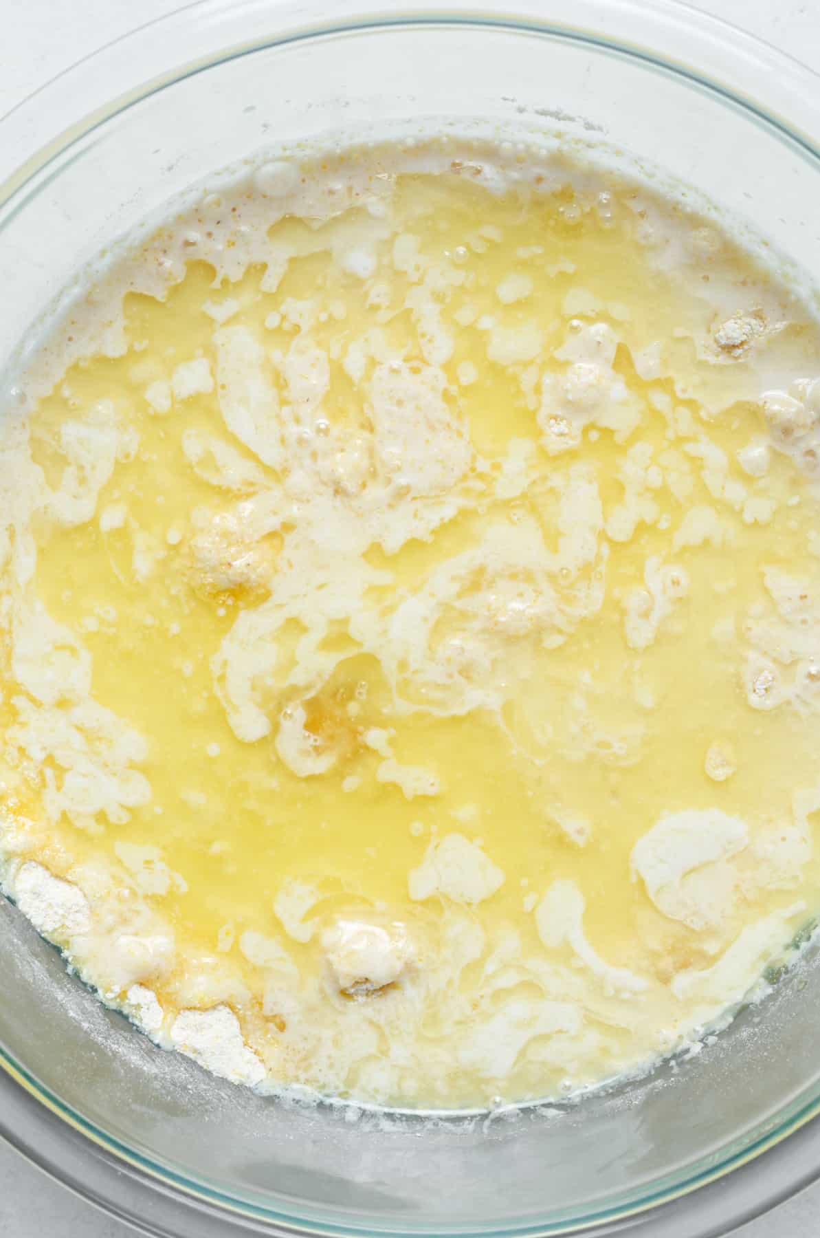 Melted butter and flour in mixing bowl.