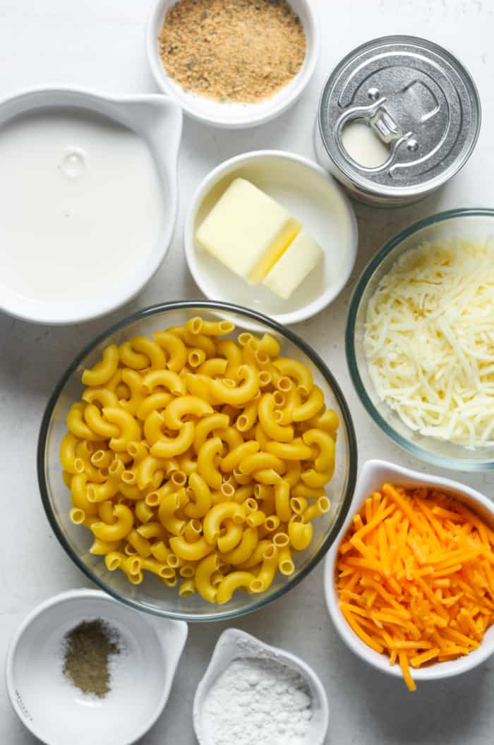 Ingredients for Southern mac and cheese.