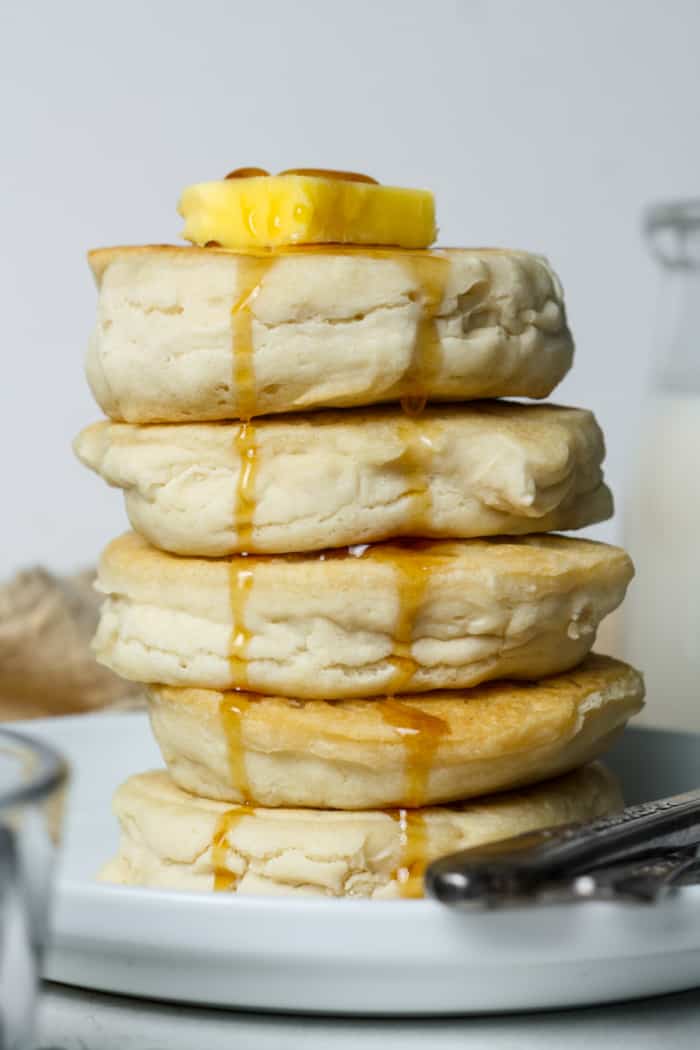 Stack of fluffy pancakes.