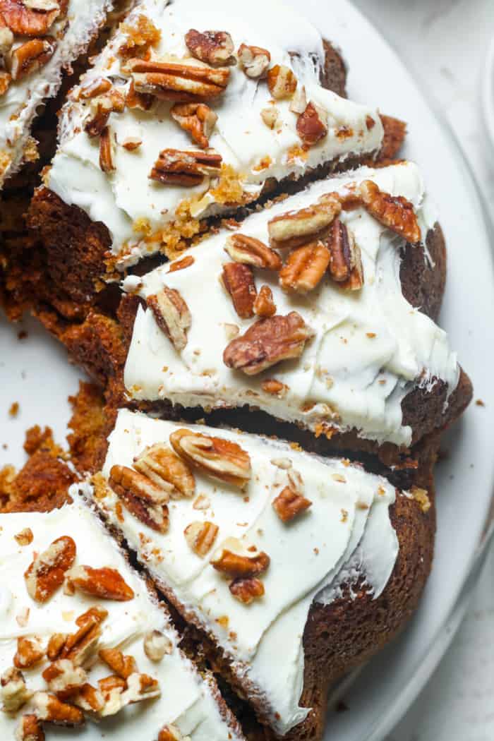 Healthy baked cake with pecans.