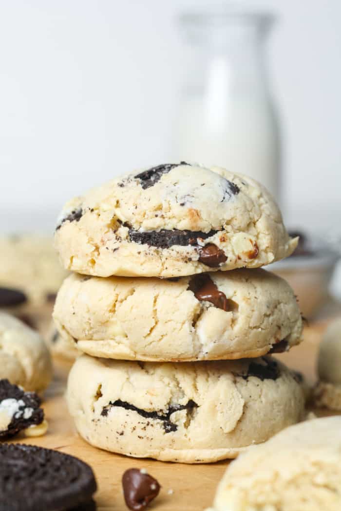 Stack of cookies with milk.