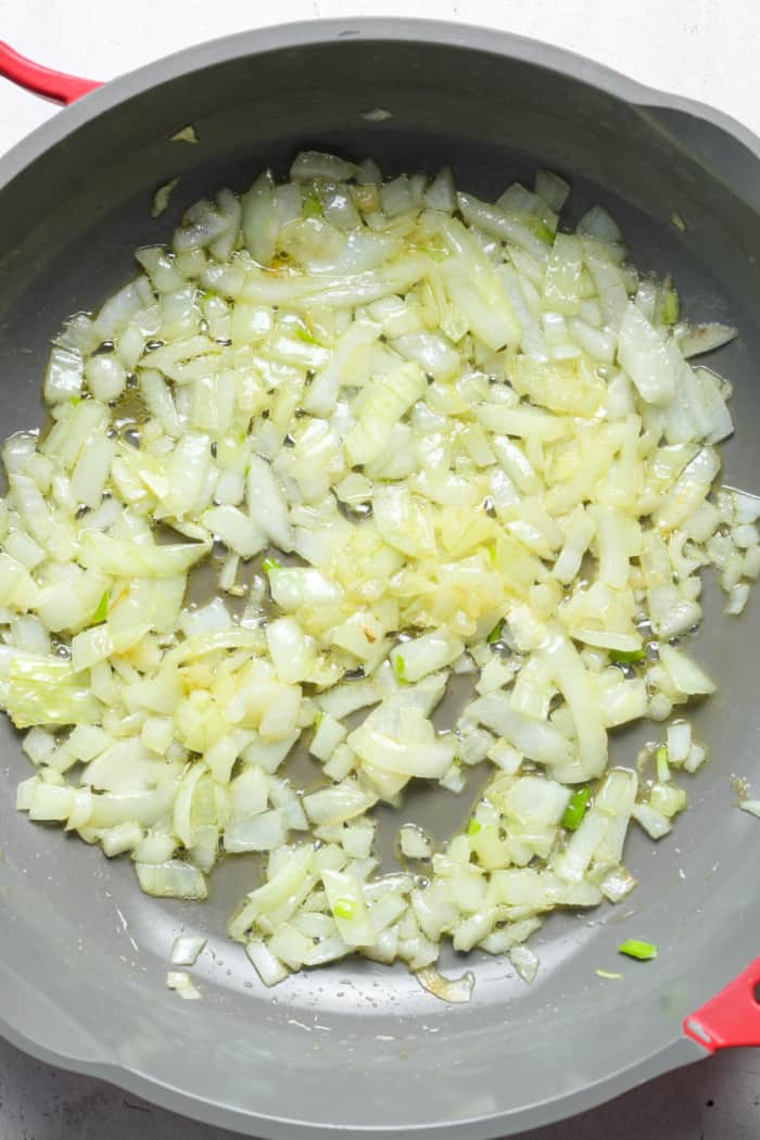 Onions in pan.