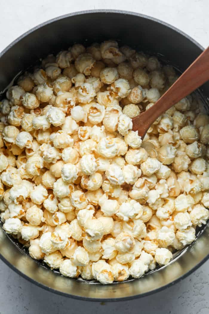 Popcorn in pan.