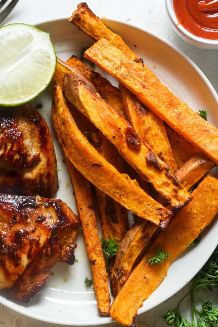 Chicken with sweet potatoes.