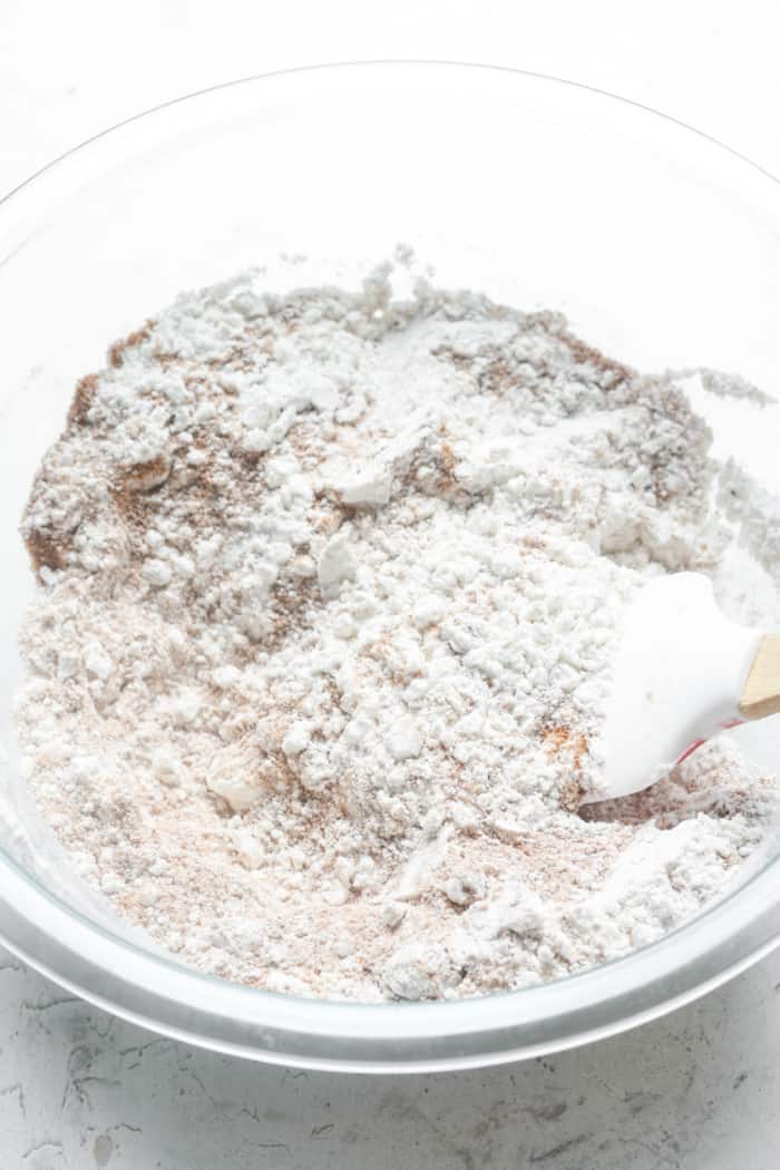 Coconut sugar and flour in bowl.
