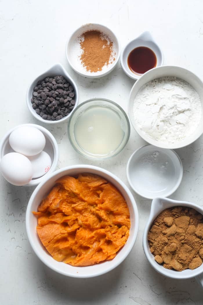 Ingredients for sweet potato muffins.