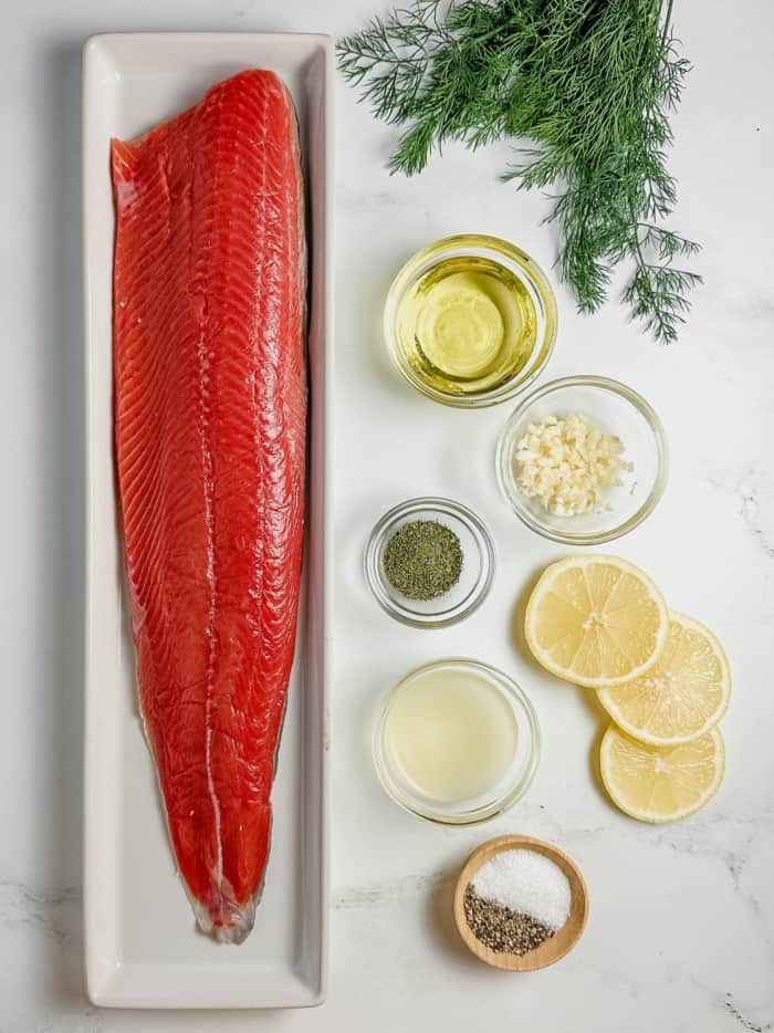 Ingredients for sockeye salmon recipe.
