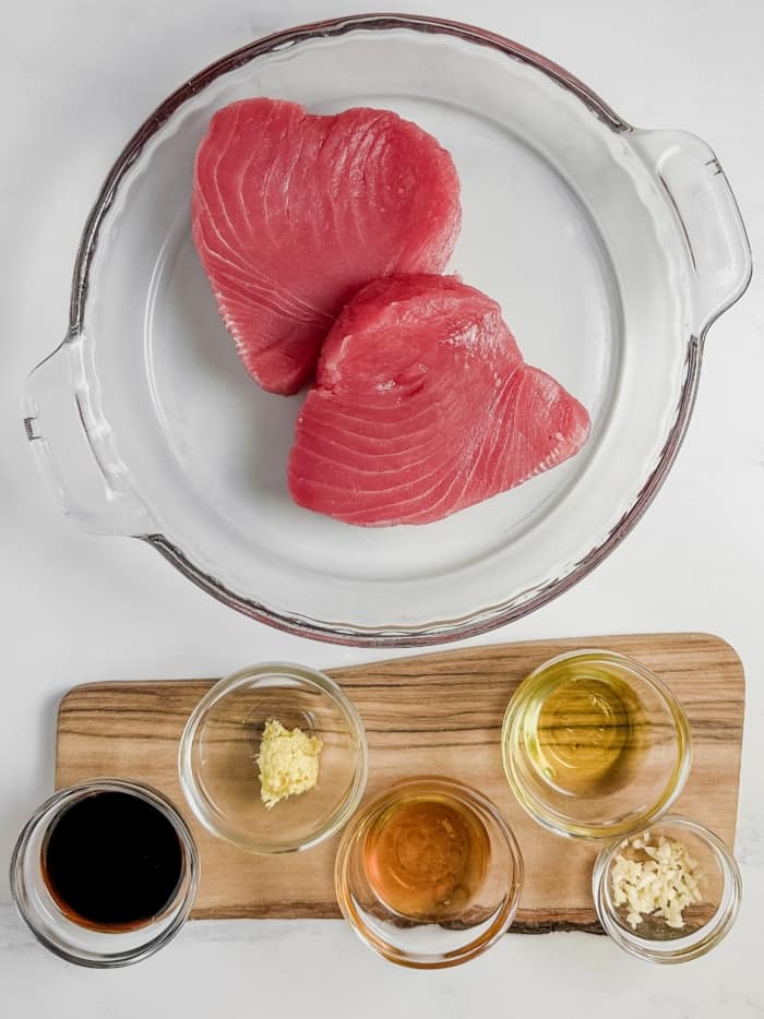 Ingredients for yellowfin tuna recipe.