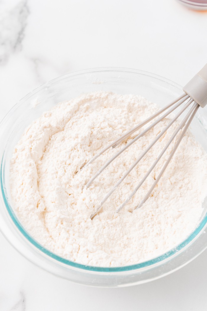 Whisked flour in bowl.
