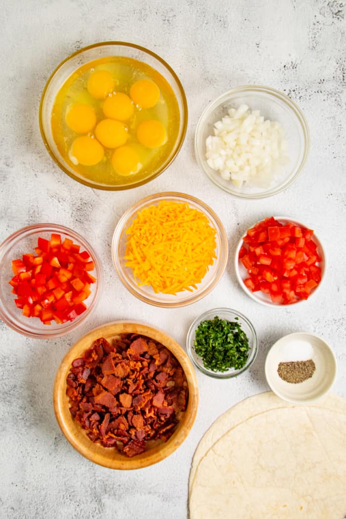 Ingredients for healthy breakfast burritos.