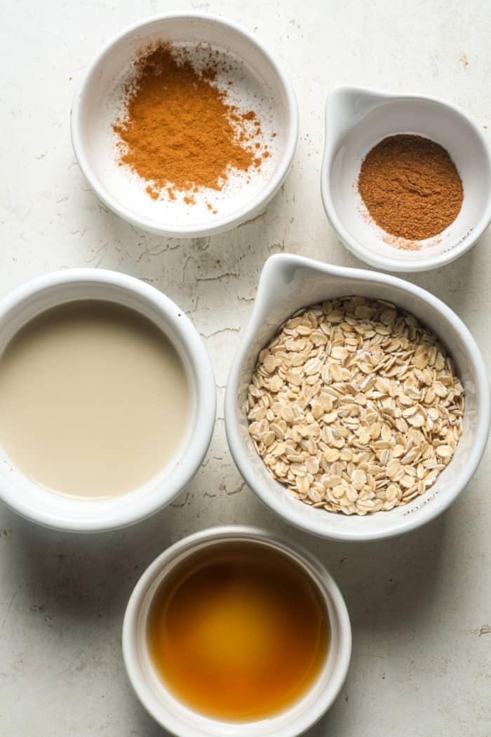 Ingredients for cinnamon spice oatmeal.