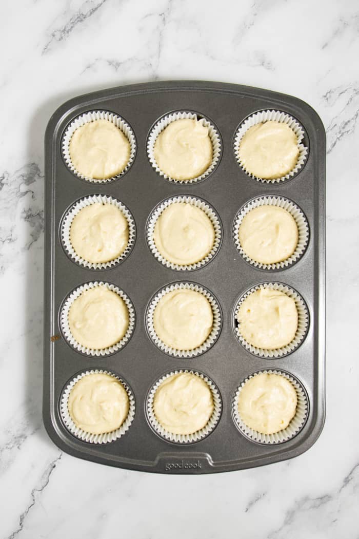 Muffin tin with liners.