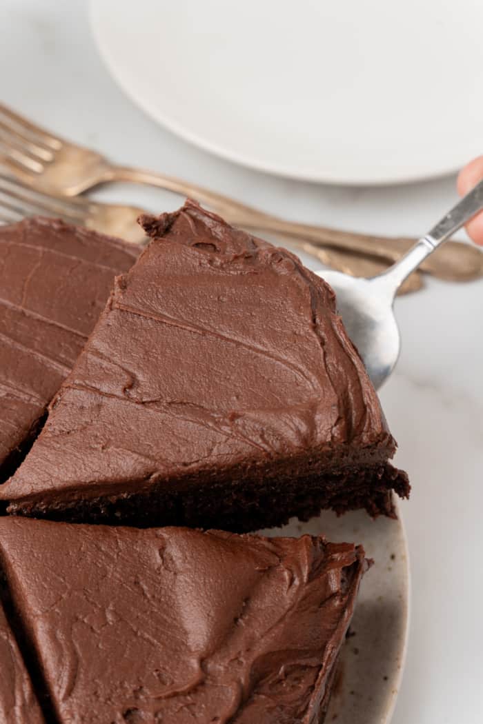 Thick slice of pressure cooker cake.