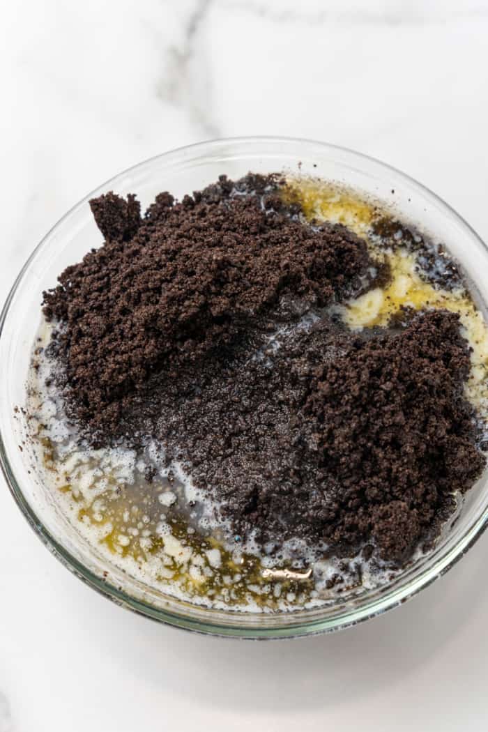 Oreo crumbs with butter.