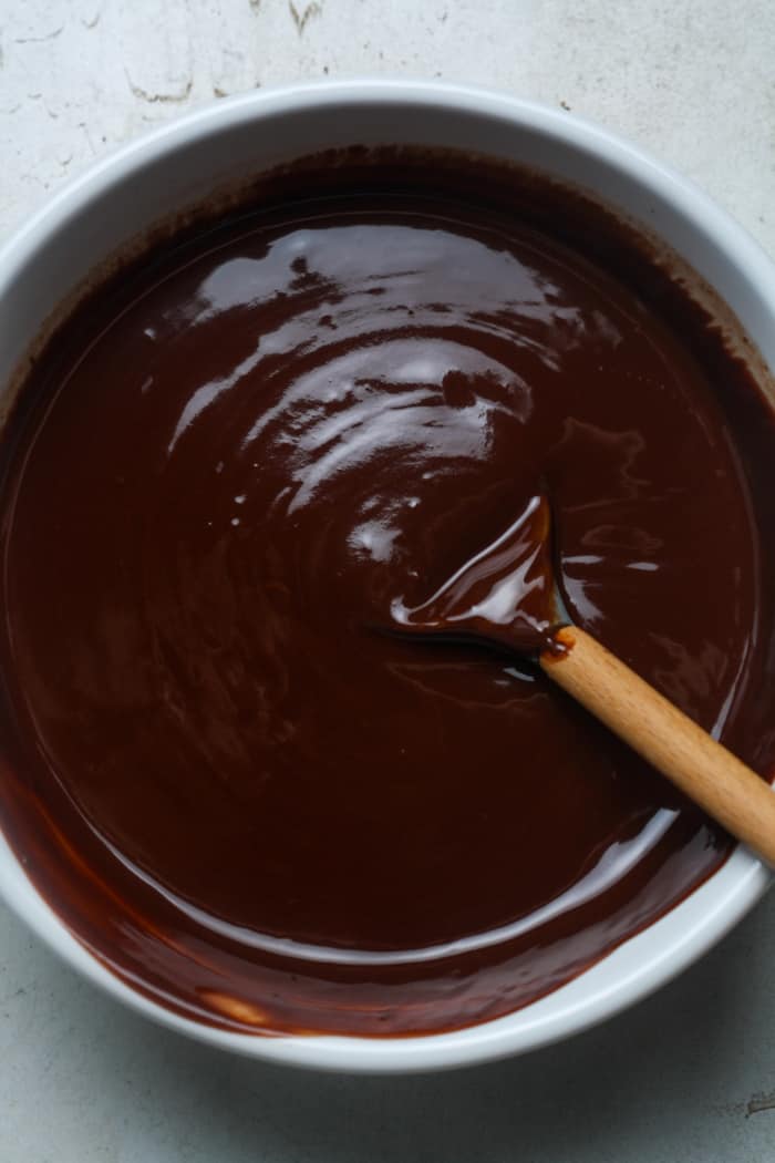 Creamy melted chocolate mixture.